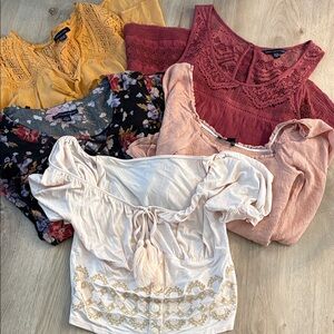 AMERICAN EAGLE OUTFITTERS blouse bundle size XS boho floral lace embroidery soft
